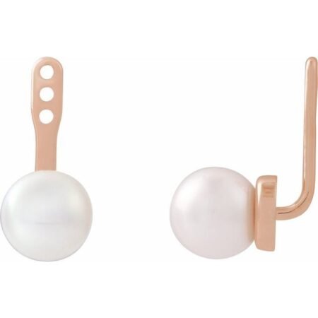 14k Rose Gold Cultured White Freshwater Pearl Earring Jackets