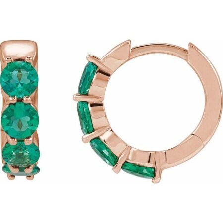 14k Rose Lab-grown Emerald 14.3 Mm Hoop Earrings