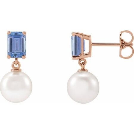 14k Rose Cultured White Akoya Pearl & Natural Tanzanite