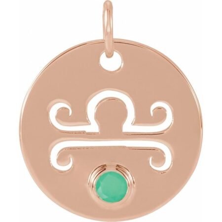14k Rose Natural Green Chrysoprase Libra Zodiac Pendant