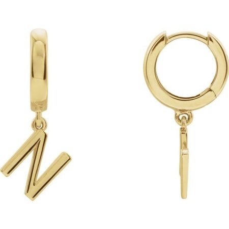14k Yellow Initial N Hinged Huggie Earring