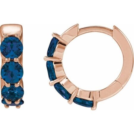 14k Rose Lab-grown Blue Sapphire 14.3 Mm Hoop Earrings