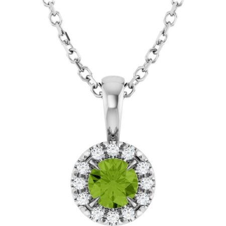 Platinum 4 Mm Natural Peridot & .05 Ctw Natural Diamond 16-18' Necklace