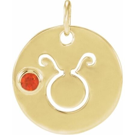 14k Yellow Natural Mexican Fire Opal Taurus Zodiac Pendant