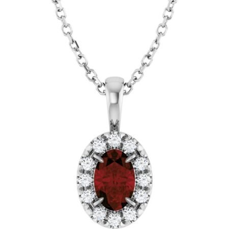 Platinum 6x4 Mm Natural Mozambique Garnet & 1/10 Ctw Natural Diamond 16-18' Necklace