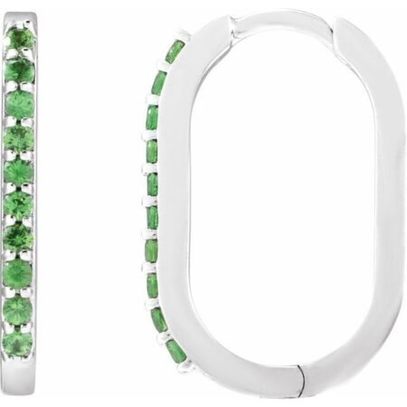 Sterling Silver Natural Tsavorite Garnet 20 Mm Hoop Earrings