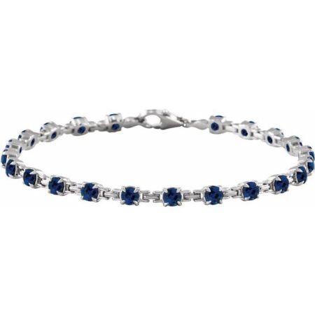 14k White Lab-grown Blue Sapphire 7 1/4' Line Bracelet