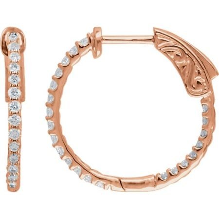 14k Rose 1/2 Ctw Lab-grown Diamond Inside-outside 19 Mm Hinged Hoop Earrings