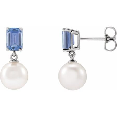 14k White Cultured White Akoya Pearl & Natural Tanzanite