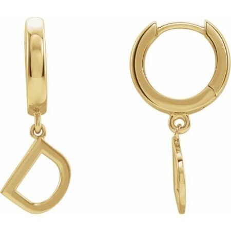 18k Yellow Initial D Hinged Huggie Earring