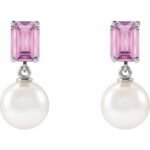 14k White Cultured White Akoya Pearl & Natural Pink Tourmaline
