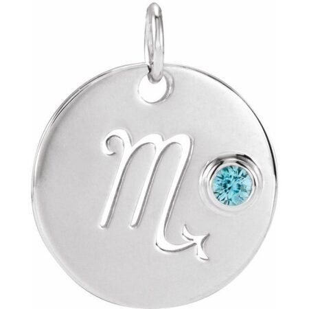 Platinum Natural Blue Zircon Scorpio Zodiac Pendant