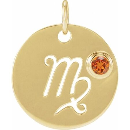 14k Yellow Natural Spessartite Garnet Virgo Zodiac Pendant