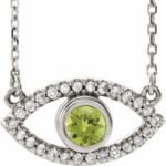Sterling Silver Natural Peridot & Natural White Sapphire Evil Eye 18' Necklace