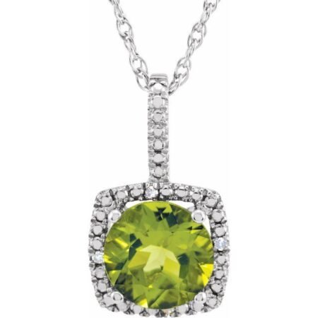 Sterling Silver 7 Mm Natural Peridot & .015 Ctw Natural Diamond 18' Necklace