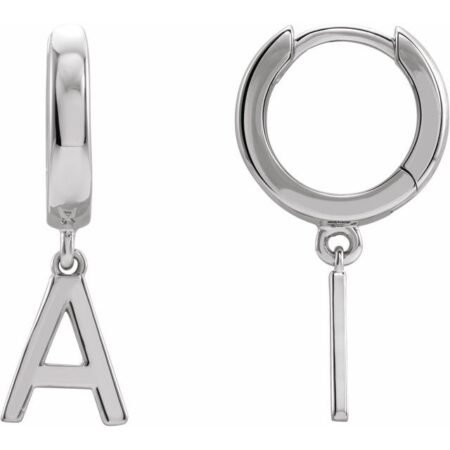 18k White Initial A Hinged Huggie Earring