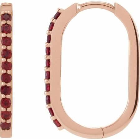 14k Rose Natural Mozambique Garnet 20 Mm Hoop Earrings