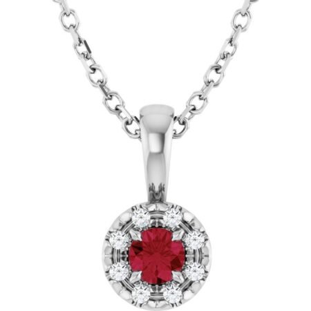 Platinum 3 Mm Natural Ruby & .03 Ctw Natural Diamond 16-18' Necklace