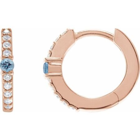 14k Rose Natural Aquamarine & 1/8 Ctw Natural Diamond 13.6 Mm Hoop Earring
