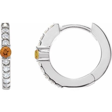 Platinum Natural Citrine & 1/8 Ctw Natural Diamond 13.6 Mm Hoop Earring