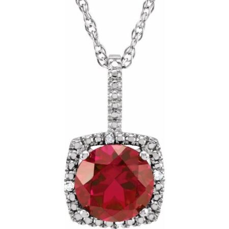 Sterling Silver 7 Mm Lab-grown Ruby & .015 Ctw Natural Diamond 18' Necklace