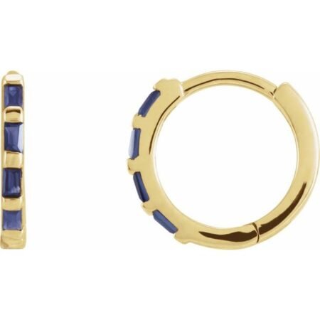 14k Yellow Natural Blue Sapphire Huggie Earrings