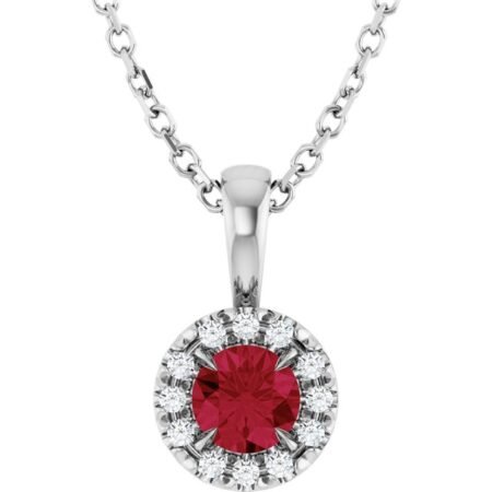 Platinum 4 Mm Lab-grown Ruby & .05 Ctw Natural Diamond 16-18' Necklace