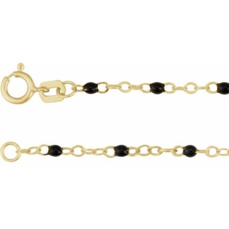 14k Yellow 2 Mm Adjustable Black Enamel Bead 17-18' Chain