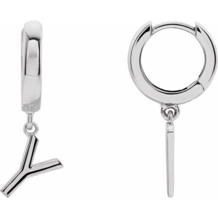 14k White Initial Y Hinged Huggie Earring