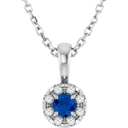 Platinum 3 Mm Lab-grown Blue Sapphire & .03 Ctw Natural Diamond 16-18' Necklace