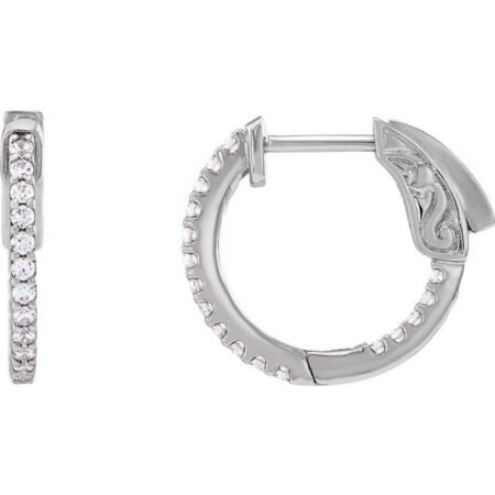 14k White 1/3 Ctw Lab-grown Diamond Inside-outside 15.5 Mm Hinged Hoop Earrings