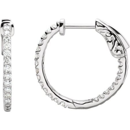 Platinum 1/2 Ctw Natural Diamond Inside-outside 19 Mm Hinged Hoop Earrings