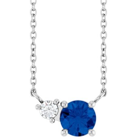 Sterling Silver Lab-grown Blue Sapphire & .06 Ct Natural Diamond 18' Necklace