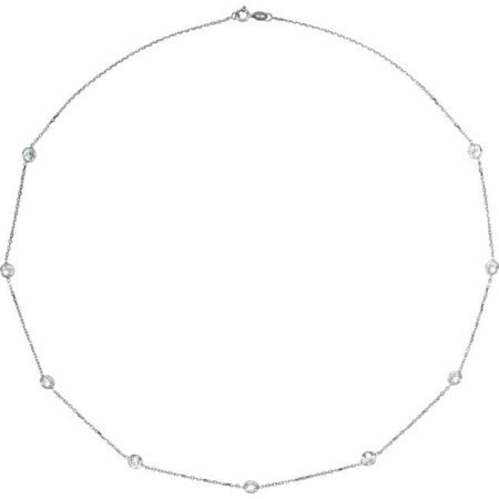 Sterling Silver 4 Mm Round Imitation White Cubic Zirconia 9-station 18' Necklace