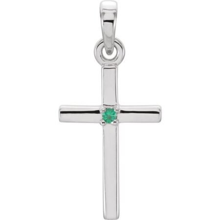 14k White Natural Emerald Cross Pendant