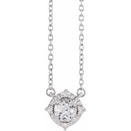 Sterling Silver Lab-grown White Sapphire & .04 Ctw Natural Diamond Halo-style 18' Necklace