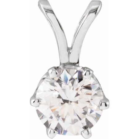 14k White Imitation White Cubic Zirconia Solitaire Pendant