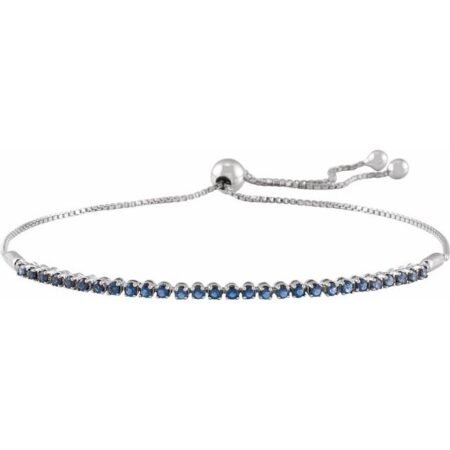 14k White Natural Blue Sapphire Adjustable 9 1/2' Bolo Bracelet