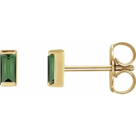14k Yellow Natural Green Tourmaline Channel-set Earrings