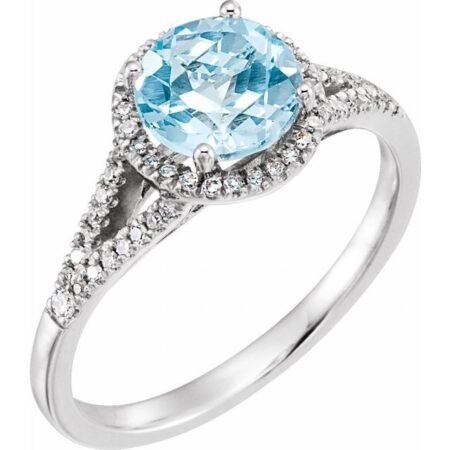 14k White Natural Sky Blue Topaz & 1/6 Ctw Natural Diamond Ring