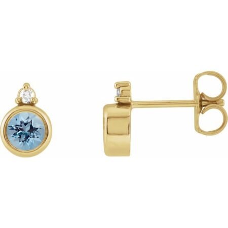 14k Yellow 4 Mm Natural Aquamarine & .03 Ctw Natural Diamond Earrings