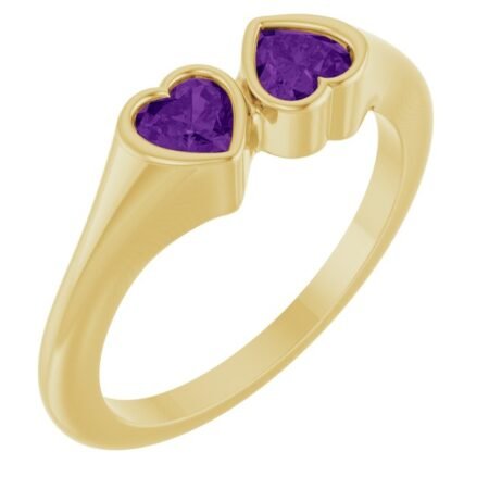14k Yellow Natural Amethyst Two-stone Ring