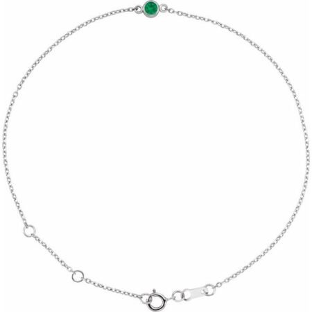 Sterling Silver Natural Emerald Bezel-set Solitaire 6 1/2-7 1/2' Bracelet