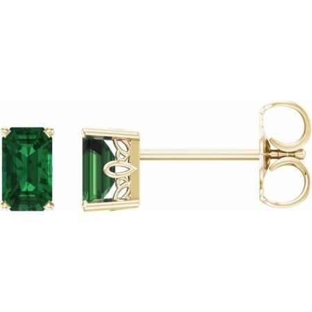 14k Yellow Lab-grown Emerald Earrings