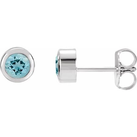 14k White Natural Aquamarine Bezel-set Earrings