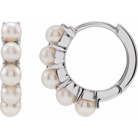 14k White Cultured White Freshwater Pearl 14 Mm Huggie Hoop Earrings