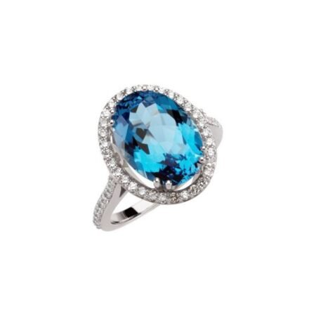 14k White Natural Swiss Blue Topaz & 1/2 Ctw Natural Diamond Ring