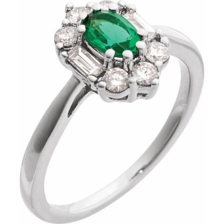 14k White Lab-grown Emerald & 3/8 Ctw Natural Diamond Ring