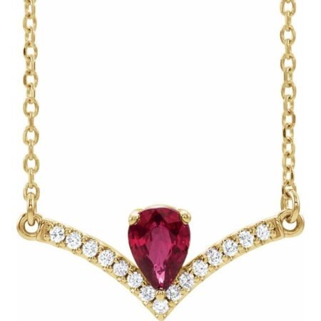 14k Yellow Natural Ruby & .06 Ctw Natural Diamond 16' Necklace