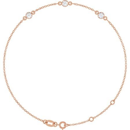 14k Rose Natural White Sapphire Bezel-set Three-stone 6 1/2-7 1/2' Bracelet